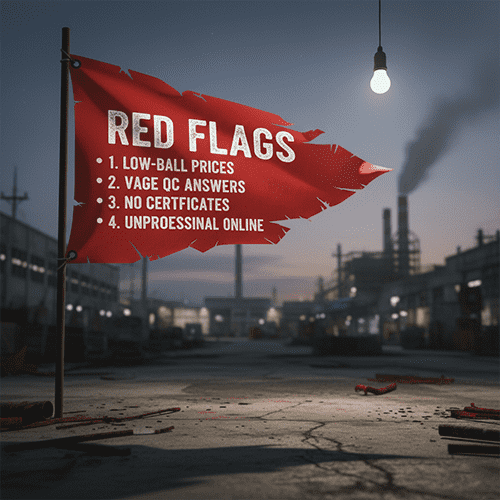 A red flag on a factory background